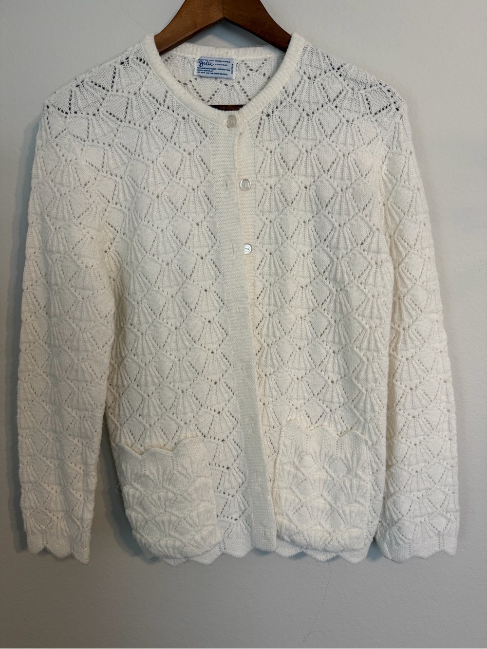 Classic Cream Knit Cardigan Sweater - Petite Scallop Detail